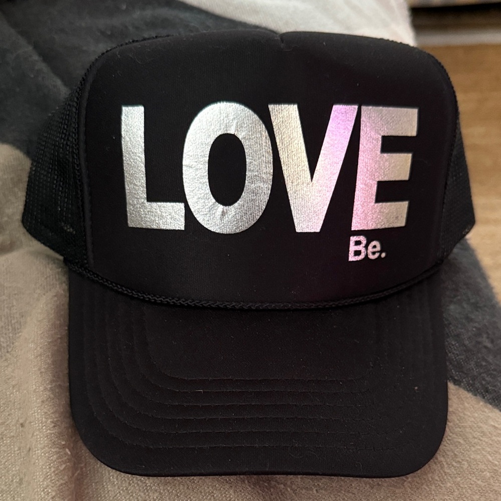 Black Trucker Hat with Silver 'LOVE' Print